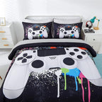KAKKI 5 Piece Boys Full Gamer Comforter Set with Sheets, 3D Colorful Video Game Controller Comforter for Kids Teen, All Season Soft Microfiber Gaming Bedding Set(White,Full)