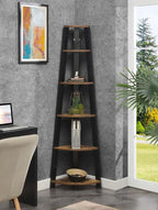 Convenience Concepts Newport 5-Tier Corner Bookshelf, Barnwood/Black
