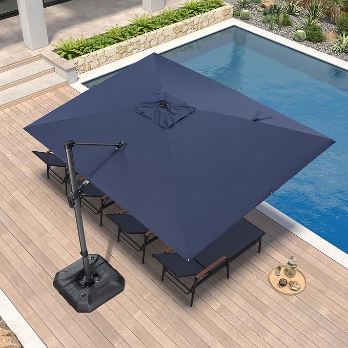 PURPLE LEAF 9' X 11.5' Patio Umbrella Outdoor Cantilever Rectangle Umbrella Aluminum Offset Umbrella with 360-degree Rotation for Garden Deck Pool Patio, Navy Blue