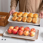 Vintage Melamine Serving Platters, Set of 2, 17'' x 10'' 100% Melamine And BPA Free Farmhouse Large Serving Trays. Warm Gray