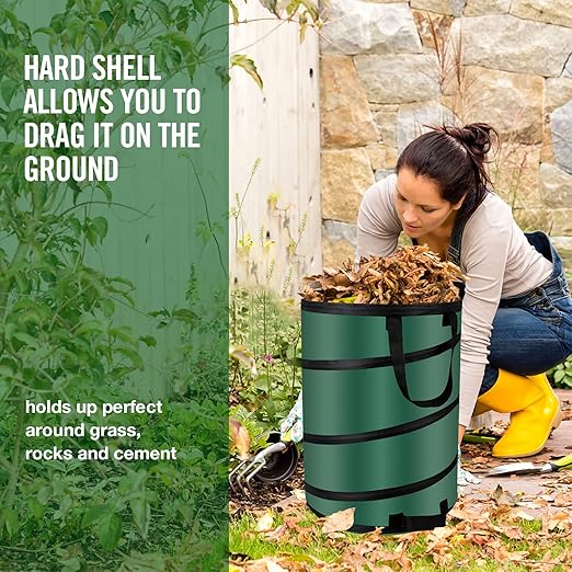 Pop Up Trash Can and Recycling Bins, 14x16 in, Collapsible Camping, Outdoor, 600D Waterproof Oxford Cloth Reusable Yard Waste Bags (2Pcs-10 Gallons)