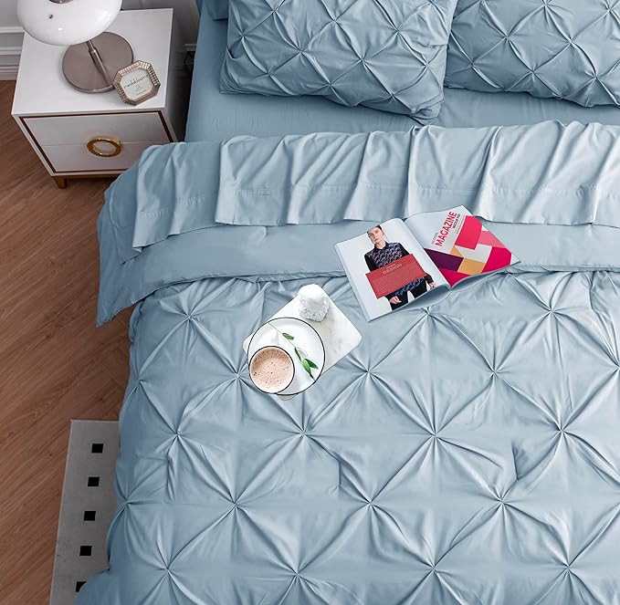 Lane Linen Twin XL Comforter Set, 5 Piece Twin XL Bedding, Pintuck Twin XL Bed in a Bag, Twin XL Bedding Comforter Sets, Twin XL Bed Comforter Set with Sheets, Pillowcase & Sham, Bed Set - French Blue
