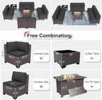 Patio Furniture Sectional Sofa Set 10-Pieces PE Rattan Patio Conversation Set w/43in Gas Fire Pit Table, Outdoor Furniture with 55000 BTU Propane Fire Pit, Grey