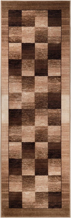 Superior Indoor Non-Slip Runner Rug, Rustic Floor Decor, Color Block Rug for Living Room, Bedroom, Office, Kitchen, Dining, Washable Rugs, Foam Back, Lockwood Collection, 2' 7" x 8', Chocolate