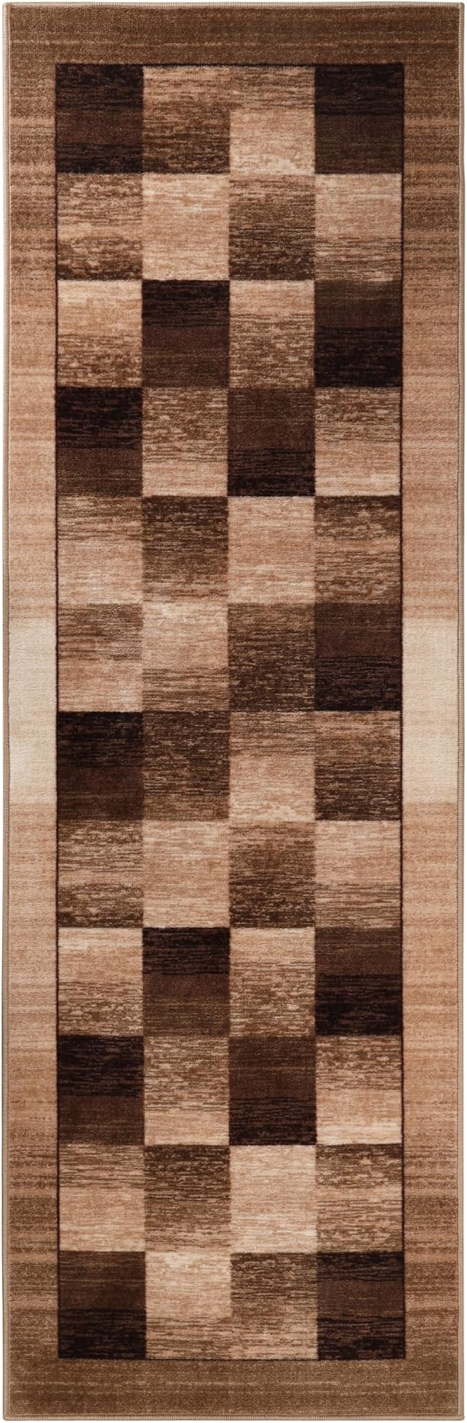 Superior Indoor Non-Slip Runner Rug, Rustic Floor Decor, Color Block Rug for Living Room, Bedroom, Office, Kitchen, Dining, Washable Rugs, Foam Back, Lockwood Collection, 2' 7" x 8', Chocolate