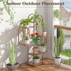 Allinside Cactus Corner Bookshelf, 6 Tiers Multipurpose Plant Stand, Heavy-Duty Metal Corner Shelf, Creative Tall Display Rack, Rustic Bookcase for Living Room, Bedroom, Home Office and Balcony