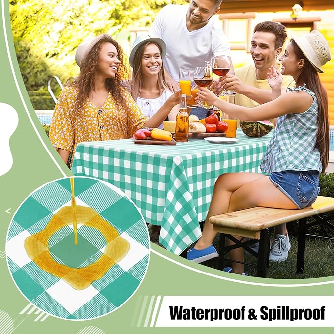 4 Packs Buffalo Disposable Table Cloth, 54 x 108 Inch Waterproof Plastic Tablecloth, Rectangle Teal and White Checkered Table Covers for Picnic, Birthday, Party, Back to School