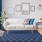 Chicrug Shag Geometric Modern Area Rug for Bedroom, 6x9 Feet Memory Foam Indoor Carpet, Fluffy Rug for Living Room Bedside Room Decor for Family Girls Kids Nursery Play Mat, Navy/White