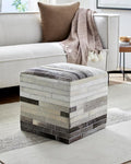 Mark&Day Pouf Ottoman, Grobrubbach Hide Leather and Fur Cream Cube Pouf Foot Rest for Living Room, Bedroom and Boho Home Decor (18"x18"x18")