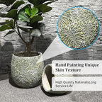 Craft flowerpots 18"+13"+19" Dia Round Concrete Planter Set of 3 Large Outdoor/Indoor Planter Pots Containers with Drainage Holes and Rubber Plug for Home Garden (Green, Large)