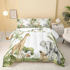 Elephant Giraffe Monkeys Comforter King Size,Wild Animals Kids Comforter Set,3Pcs Bedding Set Printed Comforter with 2 Pillowcases,Down Alternative,Soft and Lightweight,for All Seasons