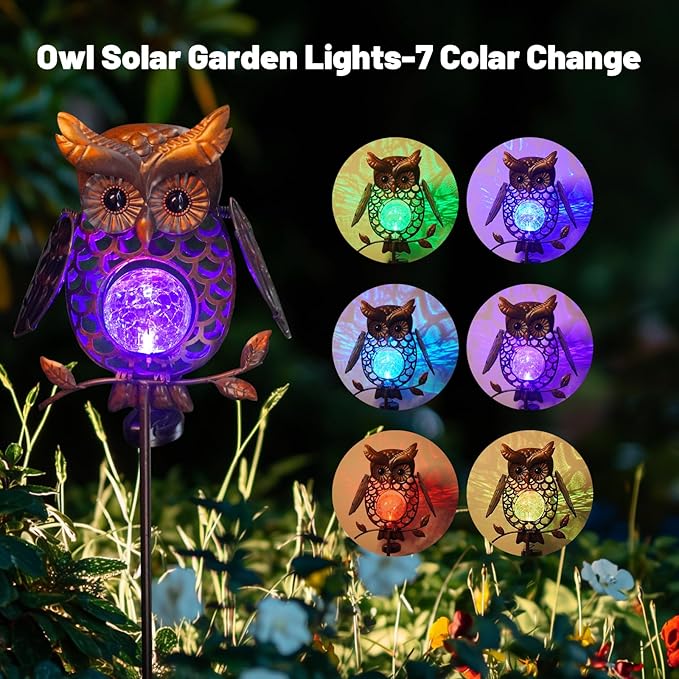 HONGLAND Solar Lights Outdoor Decor Waterproof, Solar Owl Garden Decorative Stake, Whimsical Gardening Gifts for Women Mom, Owl Outdoor Lights for Yard Patio Lawn Decor