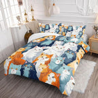 Datura home Kids Comforter Set Cute Cats Printed Pattern Bedding Set with 1 Comforter and 2 Pillowcases for Girls Boys Bedroom All Season(Cat Queen)