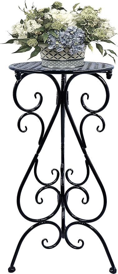 Metal Plant Stand Indoor Outdoor, Single Flower Pot Stands 22.5 Inch Tall, Planter Pedestal Holder for Patio Corner Garden Porch Farmhouse, Black(1 Pack)