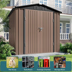Gizoon Outdoor Storage Shed 6 x 4 FT, Galvanized Metal Garden Shed with Double Lockable Doors, Outdoor Storage Clearance for Backyard Patio Lawn-Light Brown