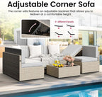 Pamapic Outdoor Sectional Furniture for 6,Wicker Patio Furniture,All-Weather Gray PE Rattan Sectional Sofa, Conversation Set with Washable Cushions Covers and Coffee Table for Garden Poolside