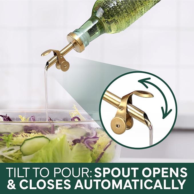 COOK WITH COLOR Glass Olive Oil Bottle Dispenser - 2 Pack- 17oz Oil and Vinegar Cruet - Olive Oil Carafe Decanter for Kitchen, Champagne Bubbles, Green
