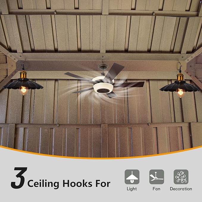 12’ x 20’ Hardtop Gazebo Outdoor Aluminum Wood Grain Gazebos with Galvanized Steel Double Canopy for Patios Deck Backyard,Curtains&Netting by domi outdoor living
