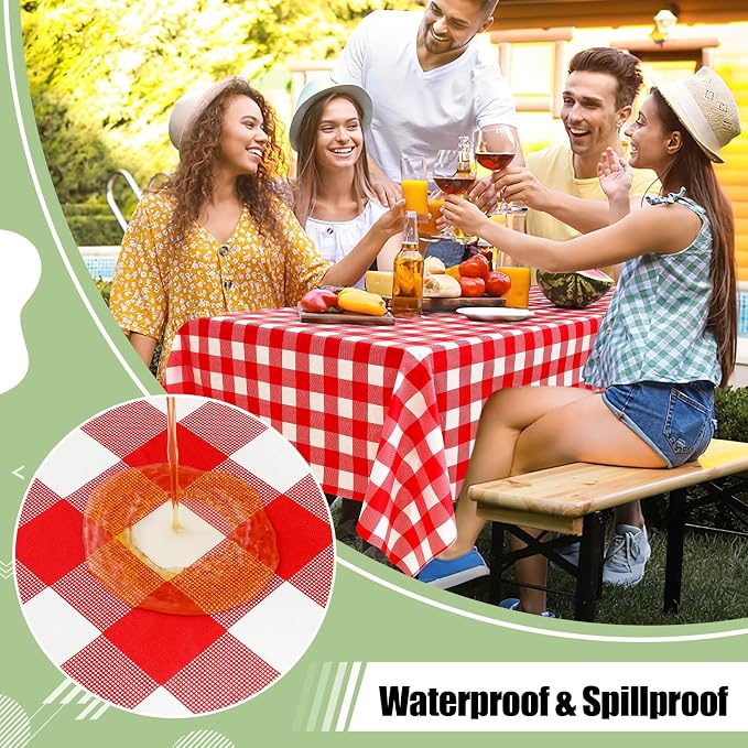4 Packs Buffalo Disposable Table Cloth, 54 x 132 Inch Waterproof Plastic Tablecloth, Rectangle Red and White Checkered Table Covers for Picnic, Birthday, Party, Back to School