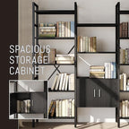 70 x70 Triple 5 Tier Book Shelf, Industrial Large Bookcase with Storage Cabinet, Tall Bookshelf with 14 Open Display Shelves Metal Frame Furniture for Living Room Bedroom Home Office Black