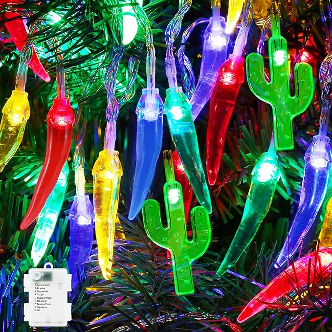 21FT [ 8 Modes & Timer ] Chili Pepper String Lights 40LED Fairy Lights Battery Operated for Indoor Outdoor Garden Pool Birthday Mexican Party Wedding Christmas Summer Tropical Decor