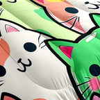 Cat Bedding Set - Full Size Comforter, 2 Pillowcases for Girls, Soft Breathable Polyester, Machine Washable, Cat Themed Bedding for Kids Room Decor, Birthday & Holiday Gift
