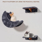 Cat Wall Furniture, 13 in 1 Moon & Bridge Cat Wall Shelves, Grey | Wall Mounted Cats Shelf Set with Plush Fabric, Cat Climbing Systems for 16 Inch Drywall, Condo, Scratching Post, Space-Saving