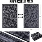 OLANLY Waterproof Outdoor Rug 5x8 ft, Outdoor Plastic Straw Rug with Flower Pattern, Reversible RV Mat for Patio, Camping, Balcony, Deck, Backyard, Black & Grey