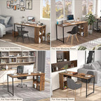 Homfio 47.2'' Computer Desk with Storage Shelves, Modern Home Office Desk Computer Table with Cabinets, Student Studying Writing Desk Wood Desk Workstation for Home Office, Rustic Brown