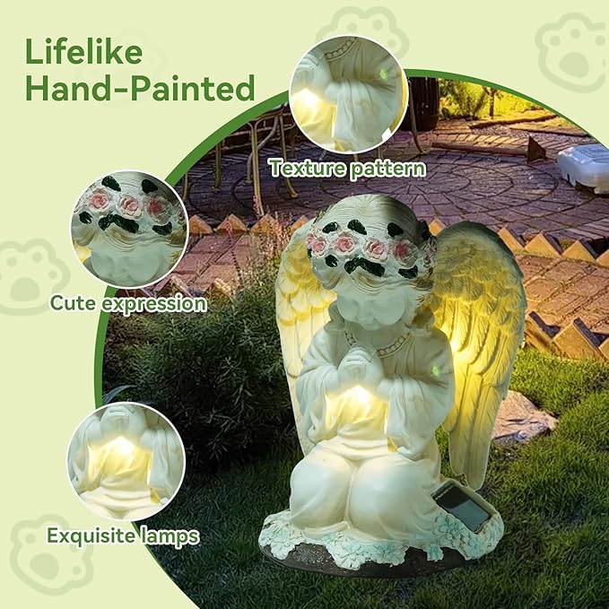 Solar Angel Garden Statues with LED Lights, Outdoor Decor for Patio Yard Balcony - Unique Housewarming Birthday Gifts for Women Mom Grandma
