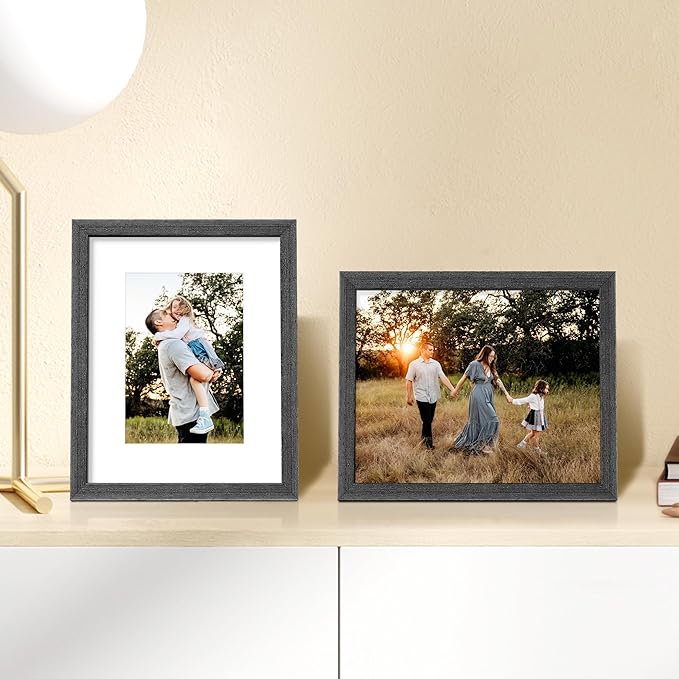 upsimples 8x10 Picture Frame, Natural Solid Wooden Picture Frames, Display 5x7 with Mat or 8 x 10 Without Mat, Wall or Tabletop, 1 Pack, Black