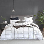 White Grid Comforter White Plaid Bedding Set Queen White Black Lines Printed Stripes Women Checkered Queen Comforters Bedding Set White Grid Comforter Set Queen