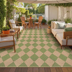 Lahome Checkered Dining Living Room Rug, 8x10 Washable Indoor Outdoor Easy Jute Rug, Farmhouse Neutral Diamond Non Slip Non Shedding Floor Carpet for Sunroom Deck Classroom Office