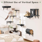 Cat Wall Shelves, 7-in-1 Wall Mounted Cat Climber Set, Indoor Cat Furniture – Includes House, Tunnel, Bridge, Steps, Scratcher, Hammock, Shelves, Dark Gray