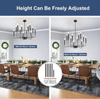 Modern Black Farmhouse Chandeliers, 12-Light Industrial Metal Chandelier Lighting, Classic Candle Hanging Pendant Light Fixtures for Living Room, Dining Room, Kitchen, Bedroom, Entryway