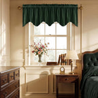 Dark Green Christmas Velvet Valance 52x18 Inch 1 Panel | Forest Wavy Kitchen Curtains, Heavyweight Christmas Window Treatment for Farmhouse, Living Room, Bathroom
