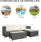 5 Piece Outdoor Patio Sectional Furniture Set, Weather Resistant Rattan Outside Couch, Waterproof Conversation Sofa for Balcony, Porch, Backyard, Deck, Garden,Beige