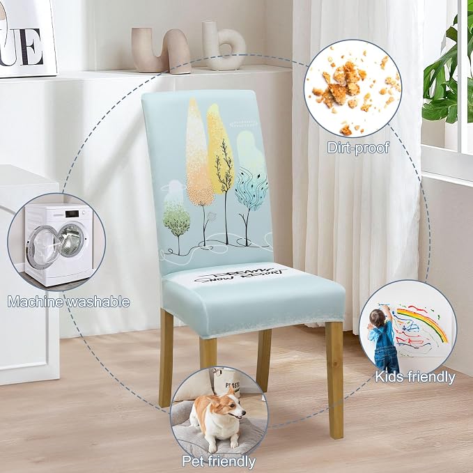 Dining Chair Covers, Stretch Seat Covers, Washable Furniture Protector | 4 Pack, Washable, Stretch Fit, Soft, Non Slip, Dining Chair Covers, Seat Protector, Furniture Cover,Easy Clean