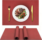 IYYI Silicone Placemats, Dining Placemats Set of 4, Waterproof Placemats for Kids, Non-Slip Silicone Mats for Dinner Table, Heat Resistant & Dishwasher Safe (Wine Red, 17.6" ×12.5")