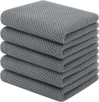 Homaxy 100% Cotton Waffle Weave Kitchen Towels, 5-Pack, Grey | 13 x 28 Inches, Ultra Soft Absorbent Dish Towels, Quick Drying Cleaning Towels