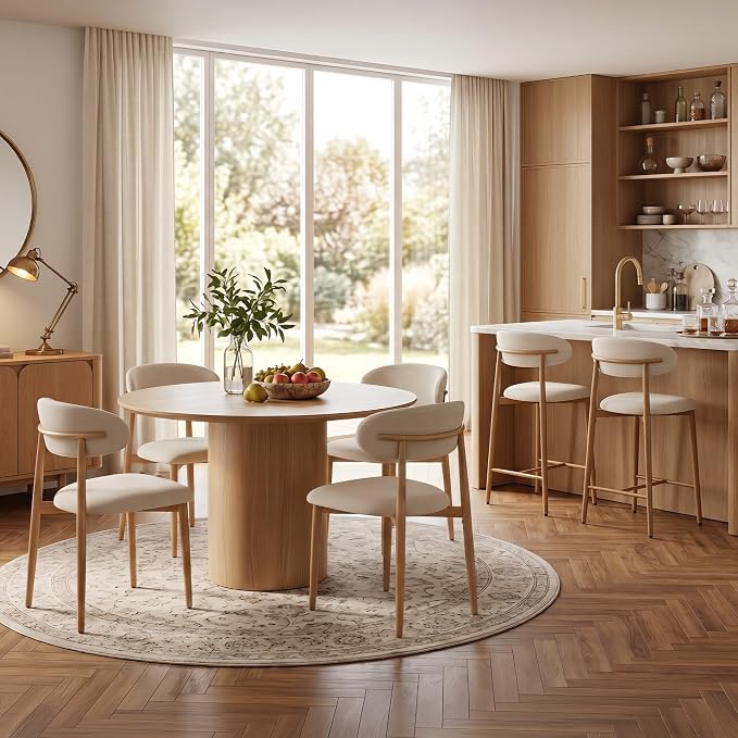 UVV Dining Chairs Set of 6, Metal Kitchen Chairs with Modern Fabric Upholstered for Dining Room, Beige