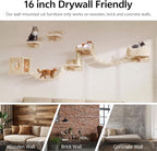 9-in-1 Cat Wall Shelves, Cat Wall Furniture Set with Bridge, Beige | Wall Mounted Cats Shelf for Space-Saving, Multi-Level Cat Climbing Systems for 16 Inch Drywall, with Scratching Posts, Condos