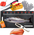 Fish Fillet Mat Kit with Fish Ruler Decal and Fillet Knife, Cutting Gloves. Large 28"x14" Nonslip Fish Cleaning Mat that Grips the Fish - Durable & Easy to Clean, Portable Fish Cutting Board | Fish Ruler, Fillet Knife & Sharpener, Cutting Gloves, Scale...