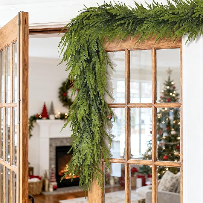 Artificial Norfolk Pine Garland - Faux Christmas Garland Fake Green Garland for Fireplace,Table, Stairs, Mantle, Window,Indoor Outdoor,Home,Holiday Decor (2 PCS,5 FT)
