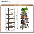 4NM Bookshelf 5 Tier Industrial Bookcase Home Office Adjustable Bookshelves Storage Shelves Organizer Vintage Book Shelf Display Rack for Living Room, Bedroom,Home- Rustic Brown