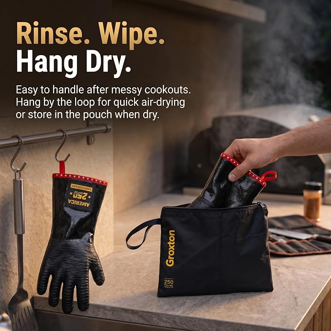 PRO BBQ Gloves, Black Neoprene, 14-Inch, Heat Resistant up to 932°F, Waterproof with Cotton Lining, America 250th Anniversary Edition, Includes Storage Bag (Close Fit-14INCH-932℉-PRO)