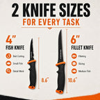 2PCS Fishing Fillet Knife Set – 4” & 6” Bait & Fillet Knives, Sharp Stainless Steel, Non-Slip Handle, Lightweight Portable Fish Knife Set for Fishing & Kitchen