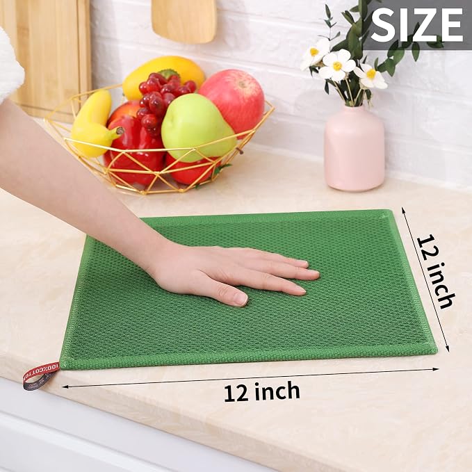 Homaxy 100% Cotton Waffle Weave Kitchen Dish Cloths, 4-Pack, Grass Green | 12 x 12 Inches, Ultra Soft Absorbent Dish Towels, Quick Drying Dish Rags with Hanging Loop