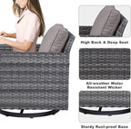 Belord Spacious 11 Pieces Patio Conversation Set - 5-Seater Outdoor Furniture Sectional Sets with Swivel Glider Chairs Set of 4 and Storage Box, Metal Top Coffee Table with Embedded Ottoman Gray
