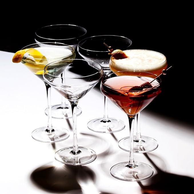 LEMONSODA Hand Blown Nick & Nora Cocktail Martini Glasses, Set of 4 | Crystal Glassware for Manhattan, Cosmopolitan, Espresso & Dirty Martini, Lemon Drop, 1930s Cocktail Culture, 6oz, 10oz